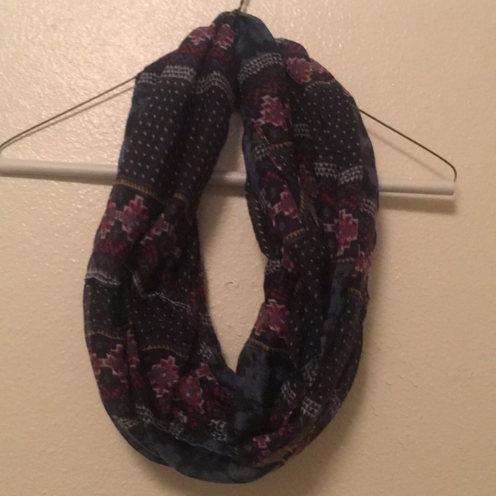 Navy blue patterned infinity scarf